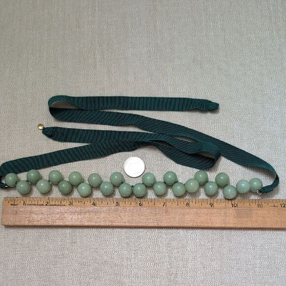 J. Crew Jade Ball Stone Green Grosgrain Ribbons Necklace Preppy Coastal - Picture 8 of 9